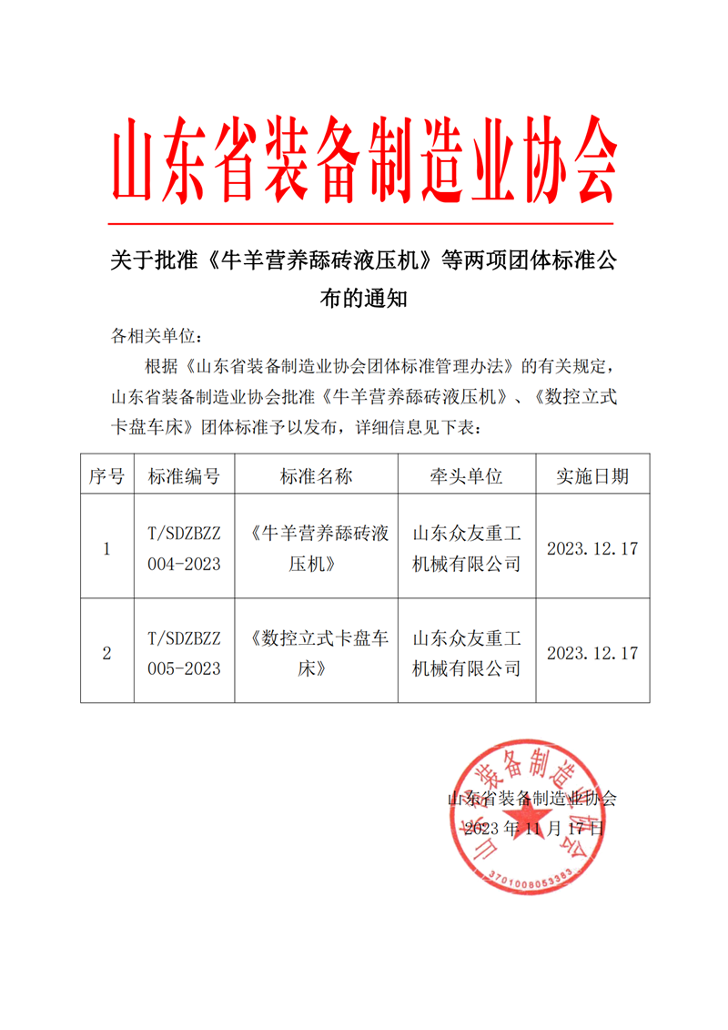 關于批準《牛羊營養舔磚液壓機》等兩項團體標準公布的通知_00.png